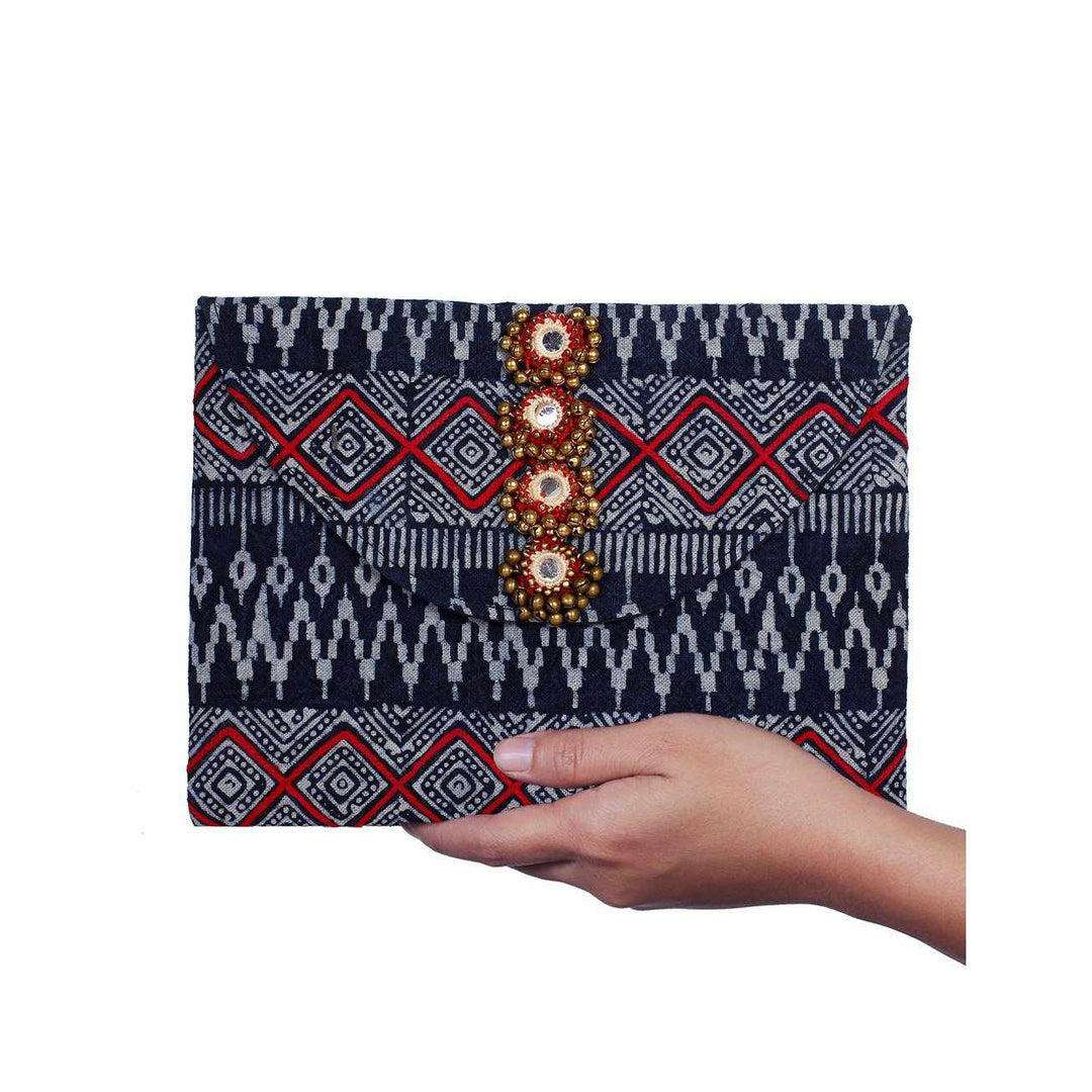 Oasis Batik Envelope Fabric Clutch With Bells - Thailand-Bags-Lumily-Light Blue-Lumily MZ Fair Trade Nena & Co Hiptipico Novica Lucia's World emporium