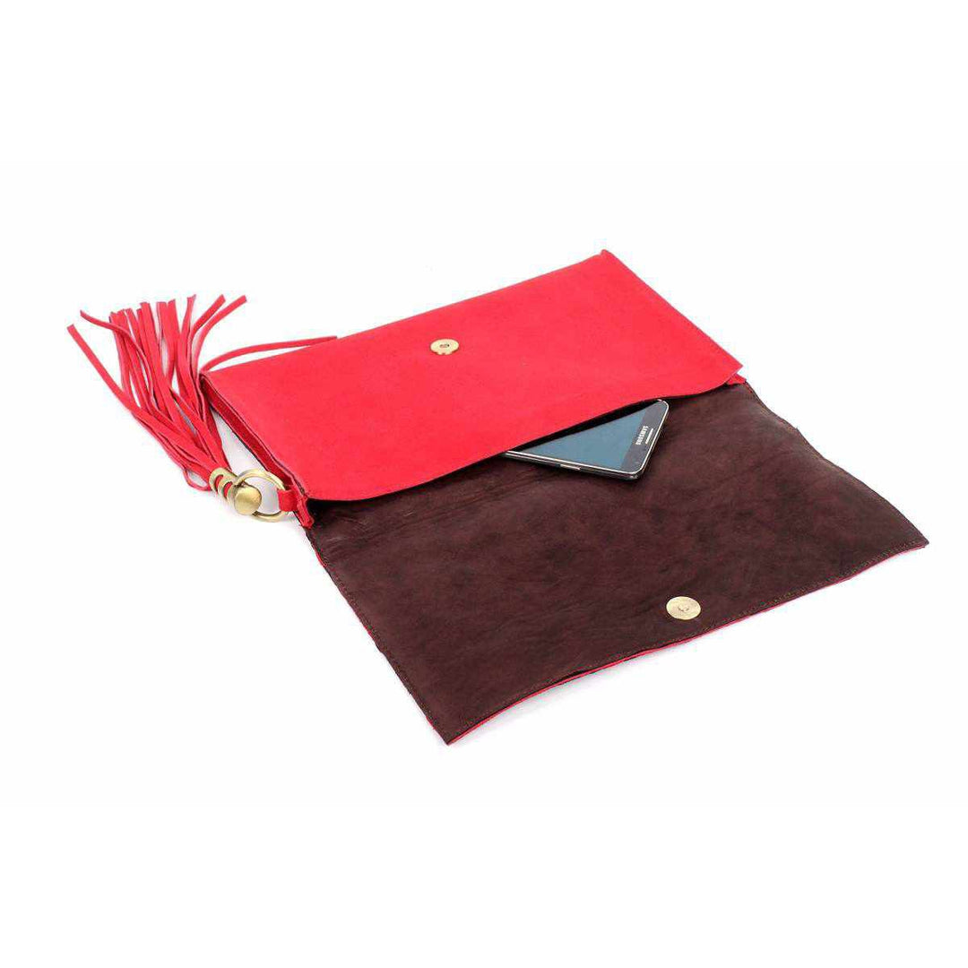 Leather Clutch with Geometric Embroidery Bag - Thailand-Bags-Lumily-Lumily MZ Fair Trade Nena & Co Hiptipico Novica Lucia's World emporium