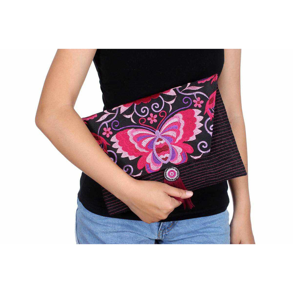 Butterfly Embroidered Tassel Clutch | iPad Bag- Thailand-Bags-Lumily-Lumily MZ Fair Trade Nena & Co Hiptipico Novica Lucia's World emporium