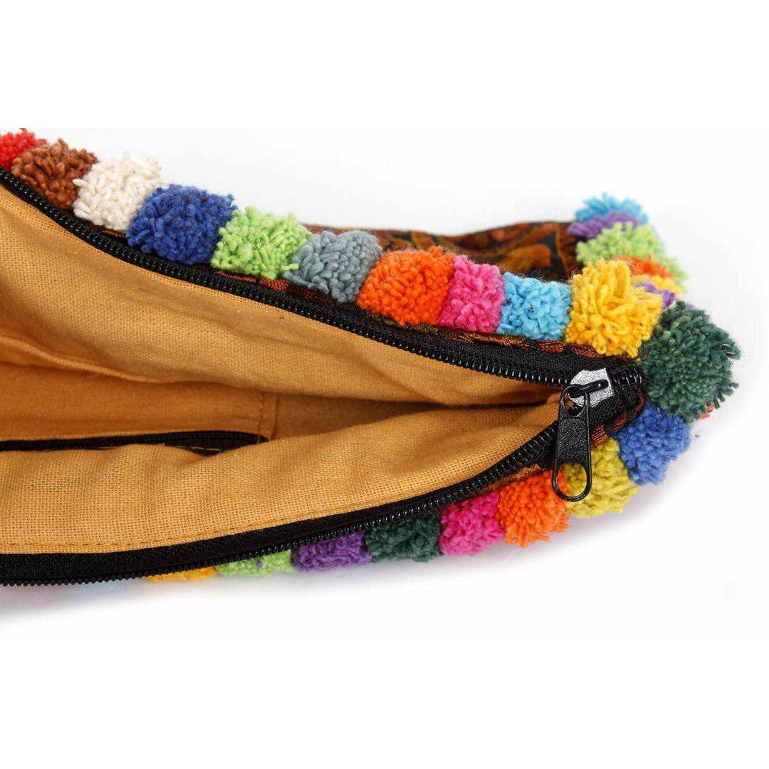 Rocio Multi-Color Pom Pom Wristlet Bag - Thailand-Bags-Lumily-Lumily MZ Fair Trade Nena & Co Hiptipico Novica Lucia's World emporium