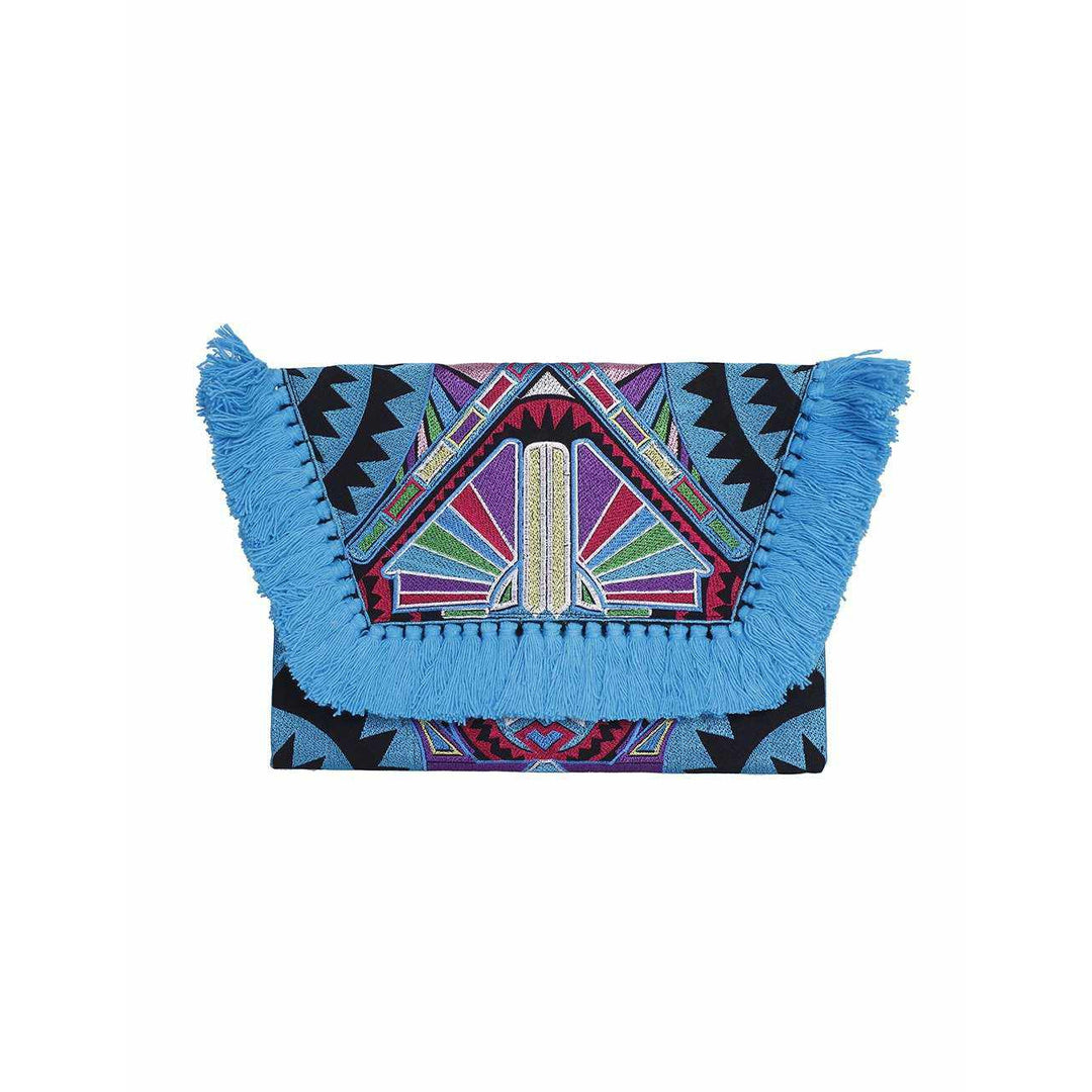 Embroidered Multi Tassel Bird Clutch Bag - Thailand-Bags-Lumily-Blue-Lumily MZ Fair Trade Nena & Co Hiptipico Novica Lucia's World emporium