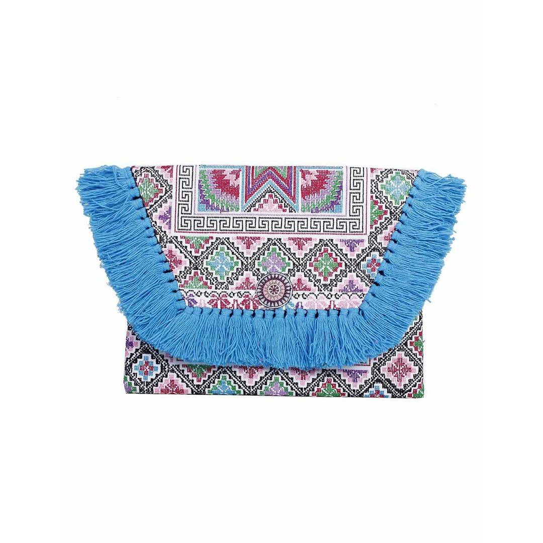 Embroidered Multi Tassel Bird Clutch Bag - Thailand-Bags-Lumily-Blue & Pink-Lumily MZ Fair Trade Nena & Co Hiptipico Novica Lucia's World emporium