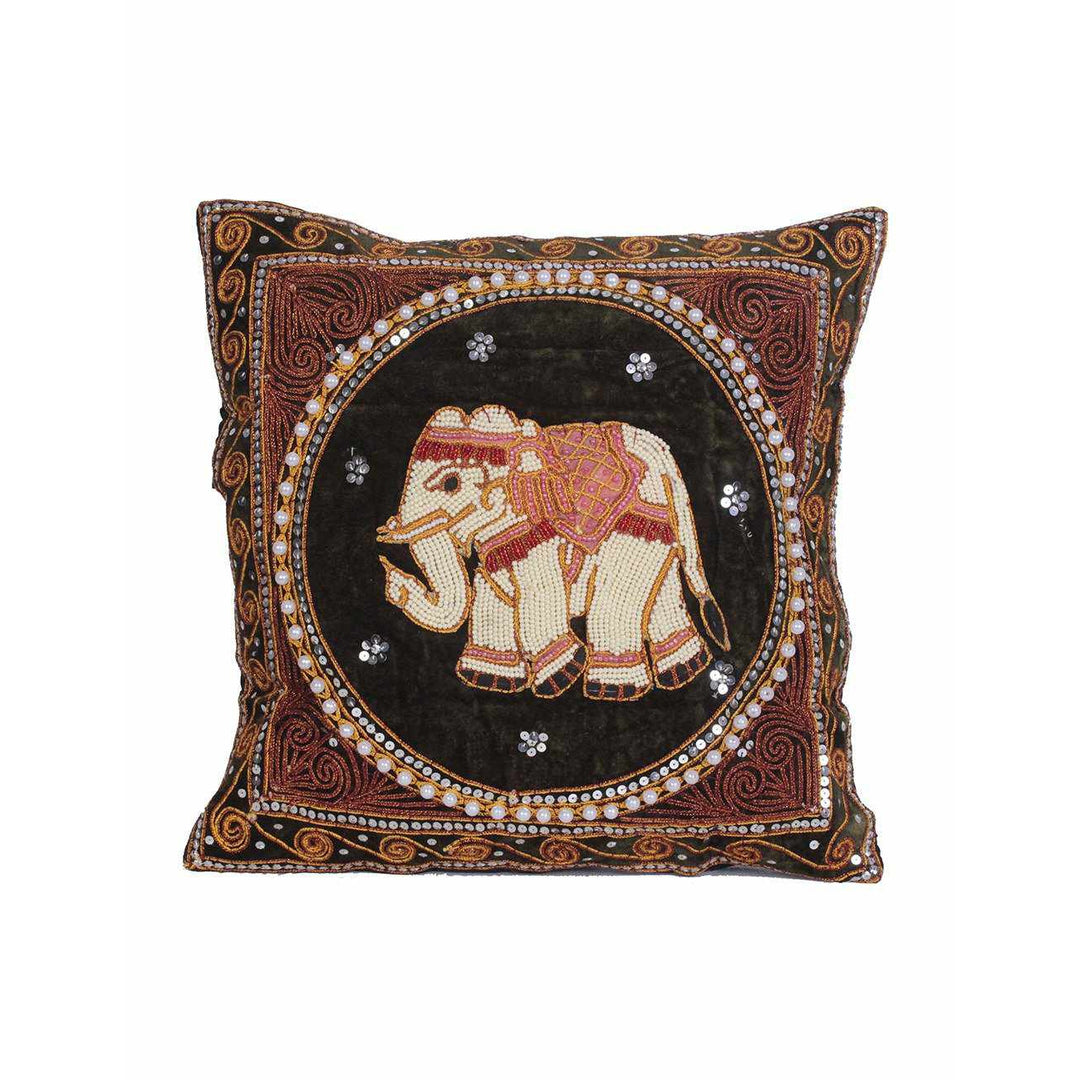Elephant Tapestry Embroidered Cushion- Thailand-Decor-Lumily-Brown-Lumily MZ Fair Trade Nena & Co Hiptipico Novica Lucia's World emporium