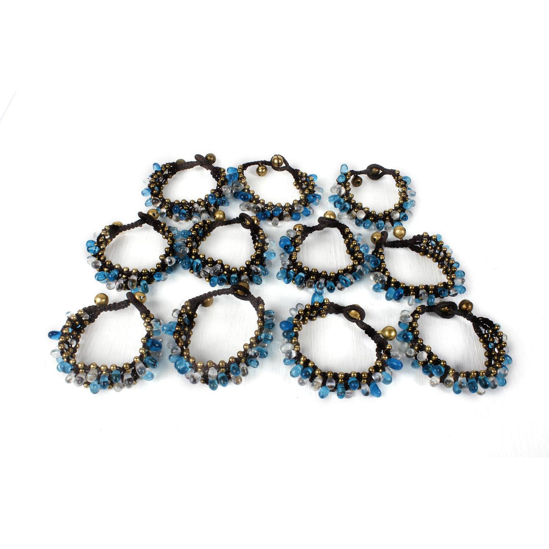 BUNDLE: Blue Bubble Beaded Brass Bracelet 11 Pieces - Thailand-Bracelets-Lumily-Lumily MZ Fair Trade Nena & Co Hiptipico Novica Lucia's World emporium
