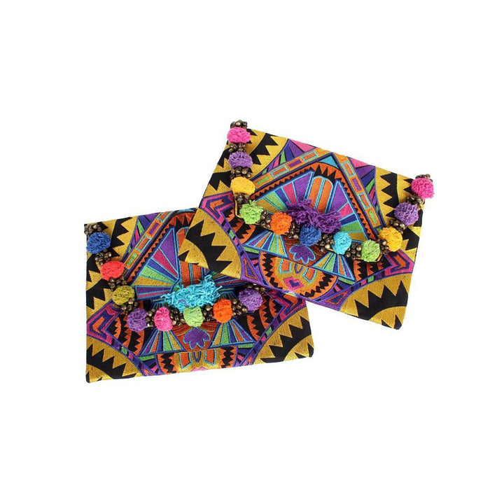 Pom Pom Embroidered Tribal Clutch | iPad Bag - Thailand-Bags-Lumily-Lumily MZ Fair Trade Nena & Co Hiptipico Novica Lucia's World emporium