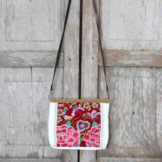 Leather Embroidered Crossbody Bag - Thailand-Bags-Lumily-Red Floral-Lumily MZ Fair Trade Nena & Co Hiptipico Novica Lucia's World emporium