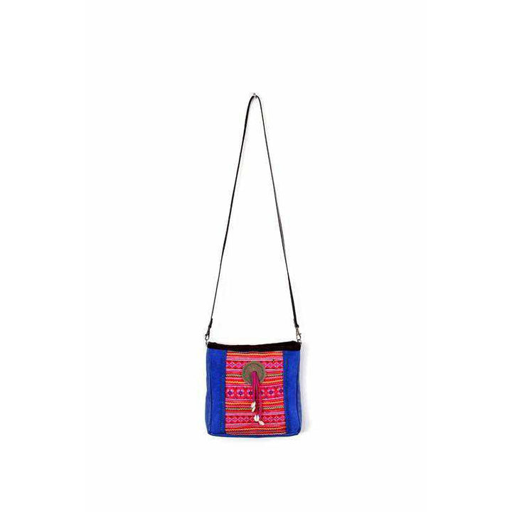 Leather Embroidered Crossbody Bag - Thailand-Bags-Lumily-Red & Blue-Lumily MZ Fair Trade Nena & Co Hiptipico Novica Lucia's World emporium