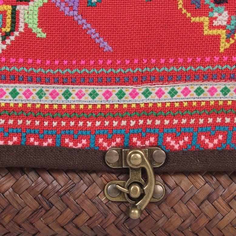 Boho Rattan Clutch with Vintage Embroidery - Thailand-Bags-Lumily-Lumily MZ Fair Trade Nena & Co Hiptipico Novica Lucia's World emporium