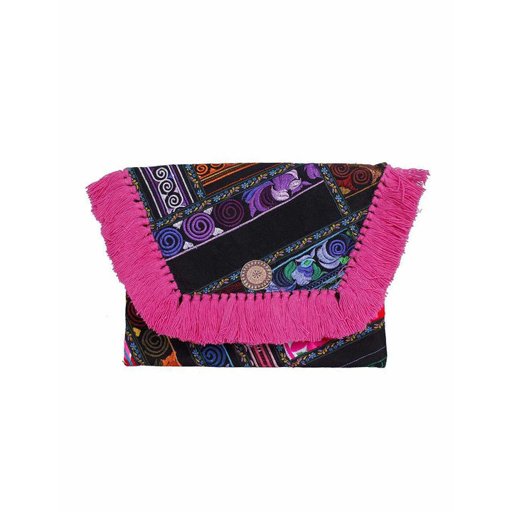 Embroidered Multi Tassel Bird Clutch Bag - Thailand-Bags-Lumily-Black & Pink-Lumily MZ Fair Trade Nena & Co Hiptipico Novica Lucia's World emporium