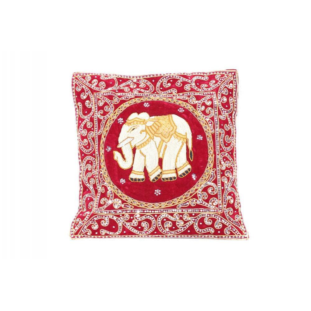 Elephant Tapestry Embroidered Cushion- Thailand-Decor-Lumily-Red-Lumily MZ Fair Trade Nena & Co Hiptipico Novica Lucia's World emporium