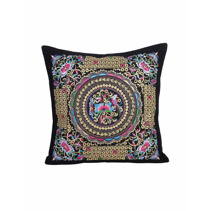 Diamond Flower Embroidered Pillow Cover - Thailand-Decor-Lumily-Gold-Lumily MZ Fair Trade Nena & Co Hiptipico Novica Lucia's World emporium