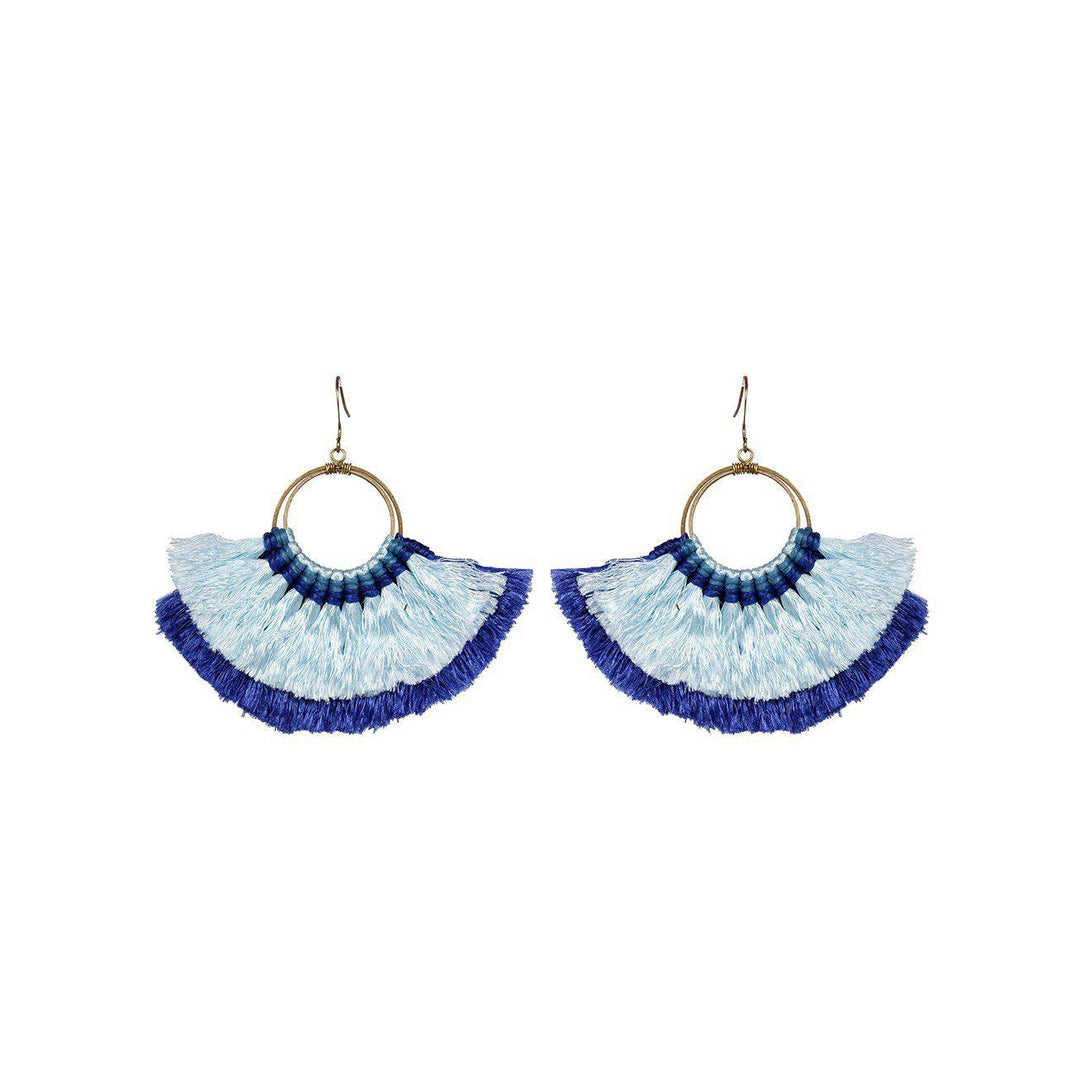 Double Fan Tassel Boho Earrings - Thailand-Jewelry-Kannika Chimkam-Blue-Lumily MZ Fair Trade Nena & Co Hiptipico Novica Lucia's World emporium