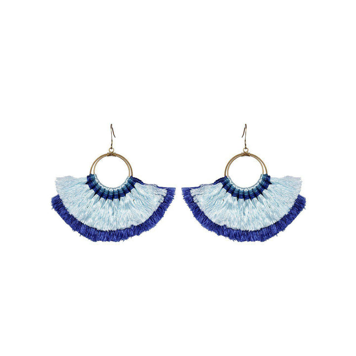 Double Fan Tassel Boho Earrings - Thailand-Jewelry-Kannika Chimkam-Blue-Lumily MZ Fair Trade Nena & Co Hiptipico Novica Lucia's World emporium