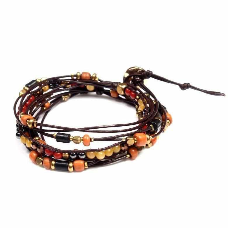 5-Wrap Leather & Beads Bracelet / Necklace - Thailand-Jewelry-Tontor Jewelry JJ-Lumily MZ Fair Trade Nena & Co Hiptipico Novica Lucia's World emporium