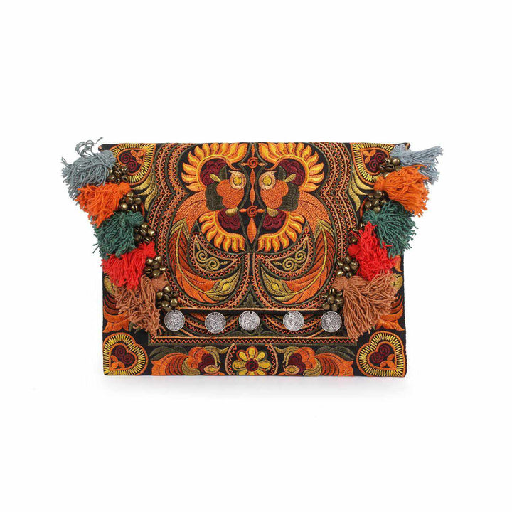Embroidered Multi Tassel Clutch Bag | IPad Case - Thailand-Bags-Lumily-Orange-Lumily MZ Fair Trade Nena & Co Hiptipico Novica Lucia's World emporium