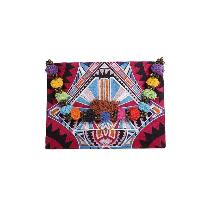 Pom Pom Earth Tone Tribal Clutch | iPad Bag - Thailand-Bags-Lumily-Style 4-Lumily MZ Fair Trade Nena & Co Hiptipico Novica Lucia's World emporium