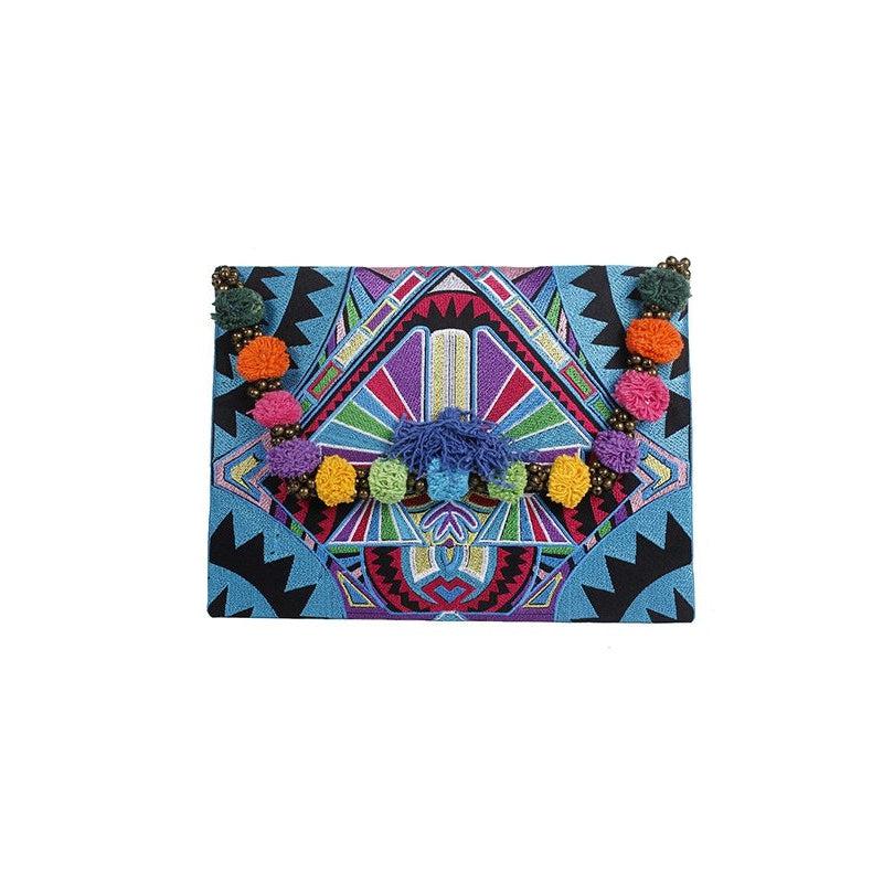 Pom Pom Embroidered Tribal Clutch | iPad Bag - Thailand-Bags-Lumily-Style 8-Lumily MZ Fair Trade Nena & Co Hiptipico Novica Lucia's World emporium