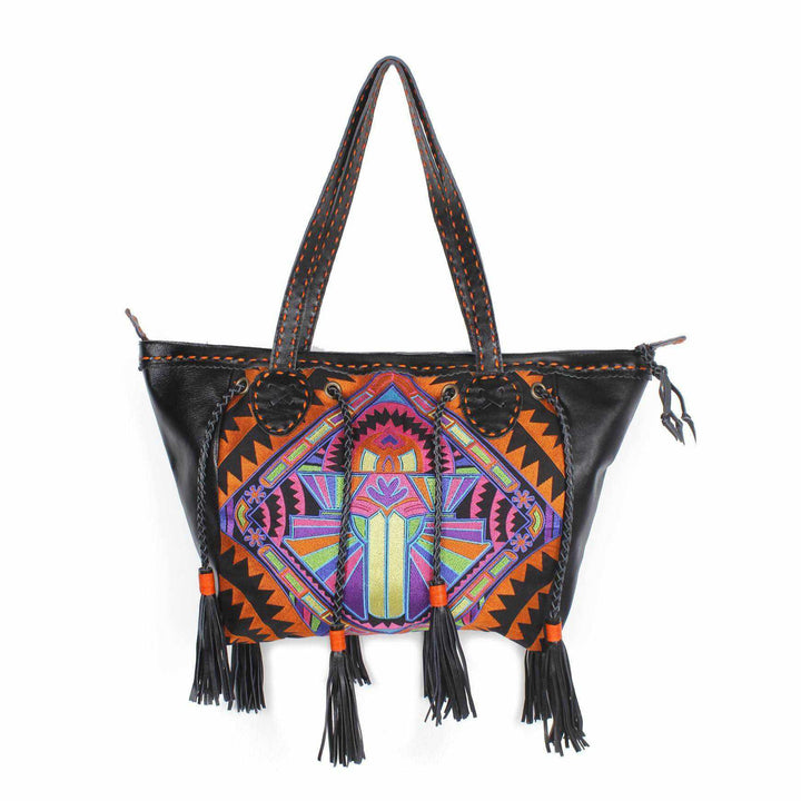 Leather Embroidered Fabric Tribal Shoulder Tote Bag - Thailand-Bags-Pranee Shop-Lumily MZ Fair Trade Nena & Co Hiptipico Novica Lucia's World emporium
