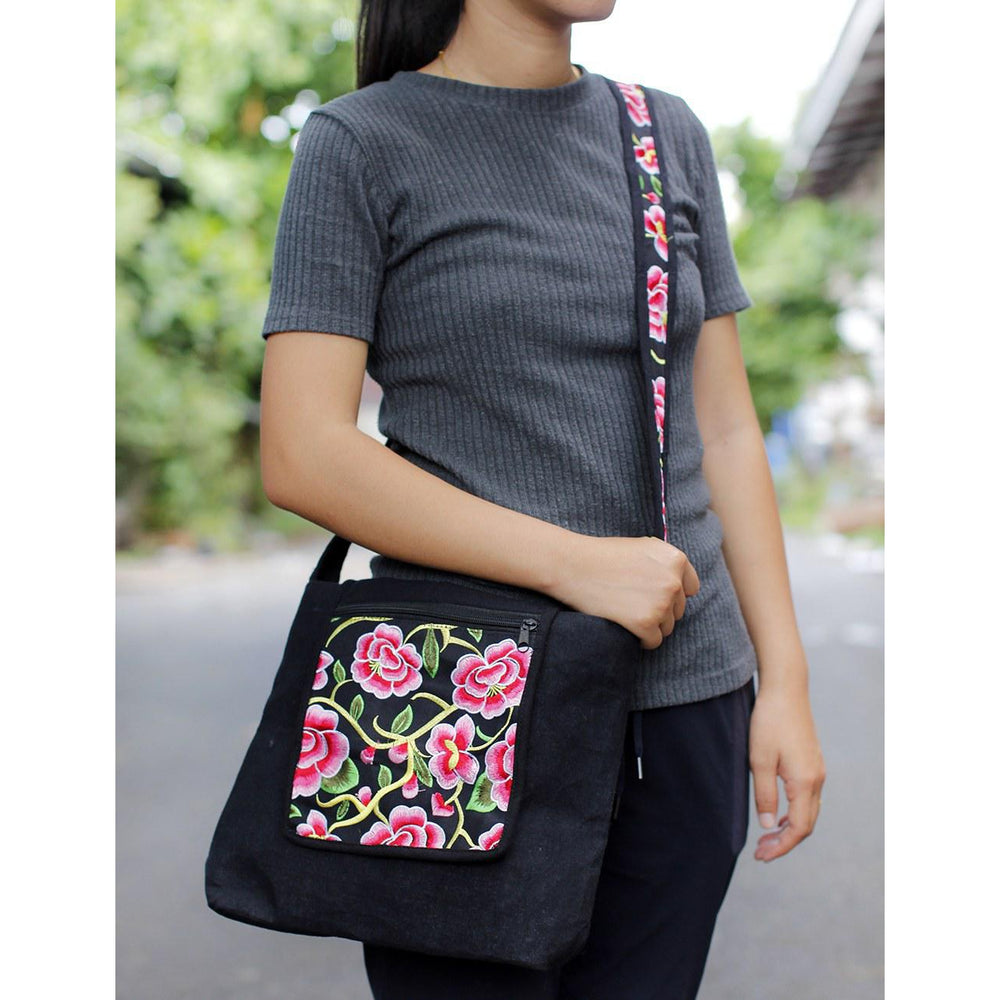 Tahj Embroidered Crossbody Bag - Thailand-Bags-Lumily-Roses-Lumily MZ Fair Trade Nena & Co Hiptipico Novica Lucia's World emporium