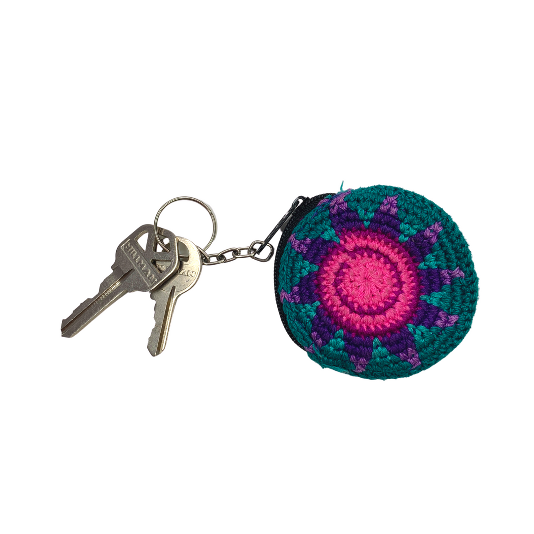 Earbud Round Crochet Coin Purse | Keychain - Guatemala-Keychains-Lumily-Lumily MZ Fair Trade Nena & Co Hiptipico Novica Lucia's World emporium