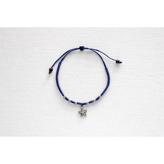 Hmong Silver .925 Charm Adjustable Wax String Bracelet - Thailand-Bracelets-Nu Shop-Blue-Lumily MZ Fair Trade Nena & Co Hiptipico Novica Lucia's World emporium