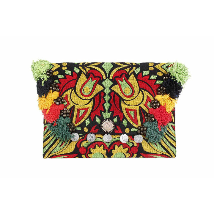 Embroidered Multi Tassel Clutch Bag | IPad Case - Thailand-Bags-Lumily-Yellow Red-Lumily MZ Fair Trade Nena & Co Hiptipico Novica Lucia's World emporium