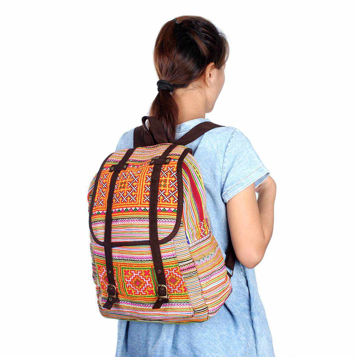 Backpack Canvas/Computer bag / leisure selling bag backpack Hmong/Tribal style, with vintage embroidered piece, vintage redesign/