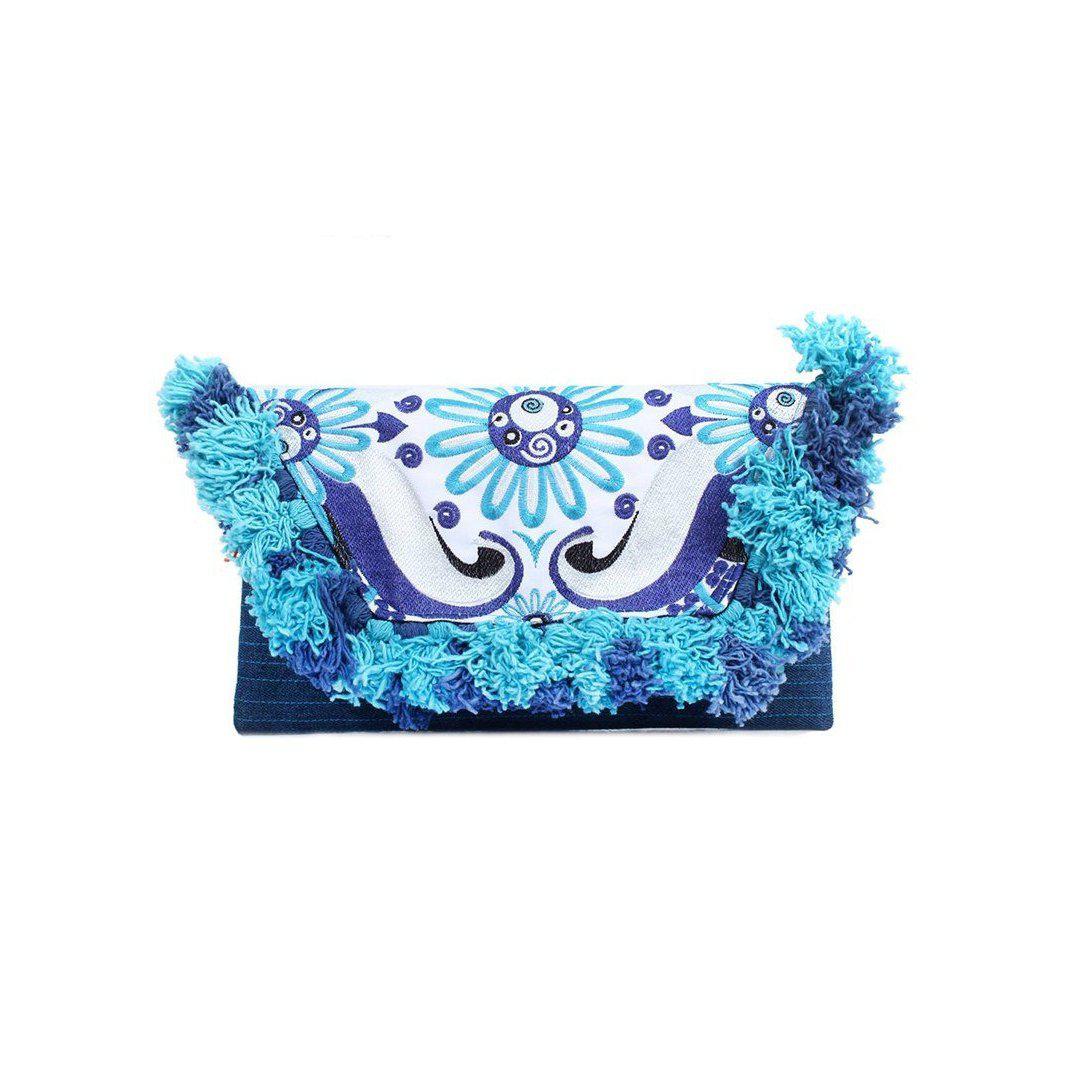Lotus Star Embroidered Clutch Bag - Thailand-Bags-Lumily-Indigo-Lumily MZ Fair Trade Nena & Co Hiptipico Novica Lucia's World emporium