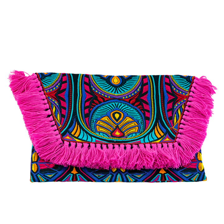 Embroidered Multi Tassel Bird Clutch Bag - Thailand-Bags-Lumily-Pink-Lumily MZ Fair Trade Nena & Co Hiptipico Novica Lucia's World emporium