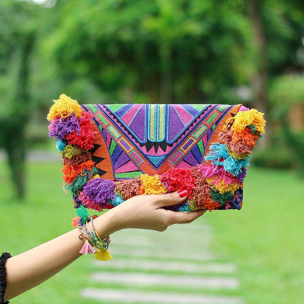 Lotus Star Embroidered Clutch Bag - Thailand-Bags-Lumily-Multicolor-Lumily MZ Fair Trade Nena & Co Hiptipico Novica Lucia's World emporium