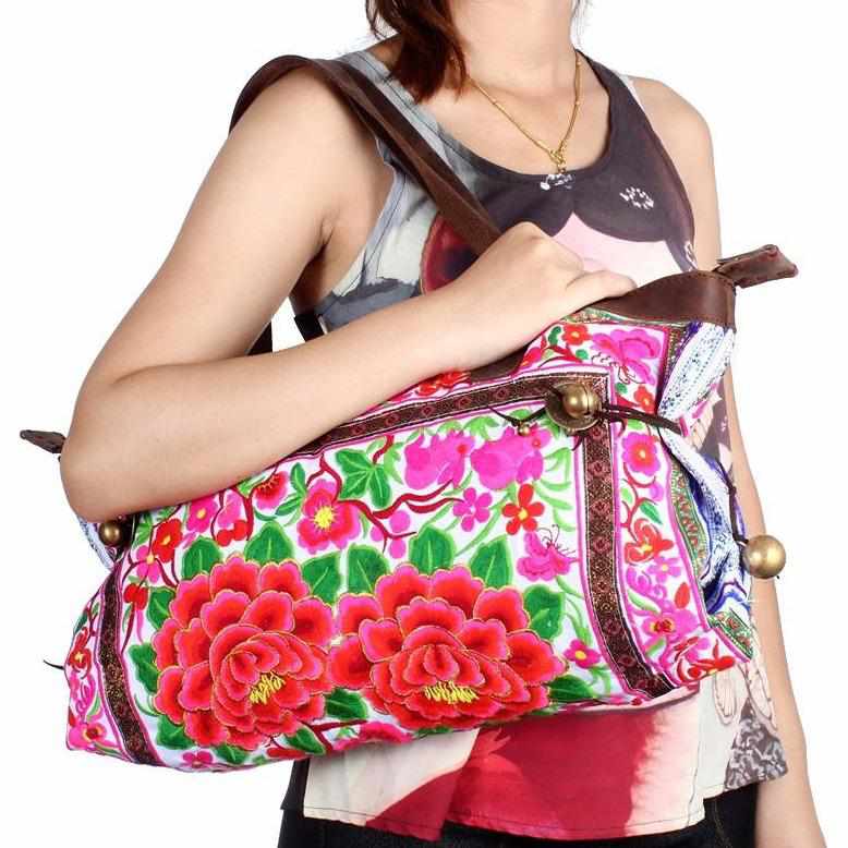 Glorious Flower Tote Bag with Leather Strap - Thailand-Bags-Lumily-Winter-Lumily MZ Fair Trade Nena & Co Hiptipico Novica Lucia's World emporium