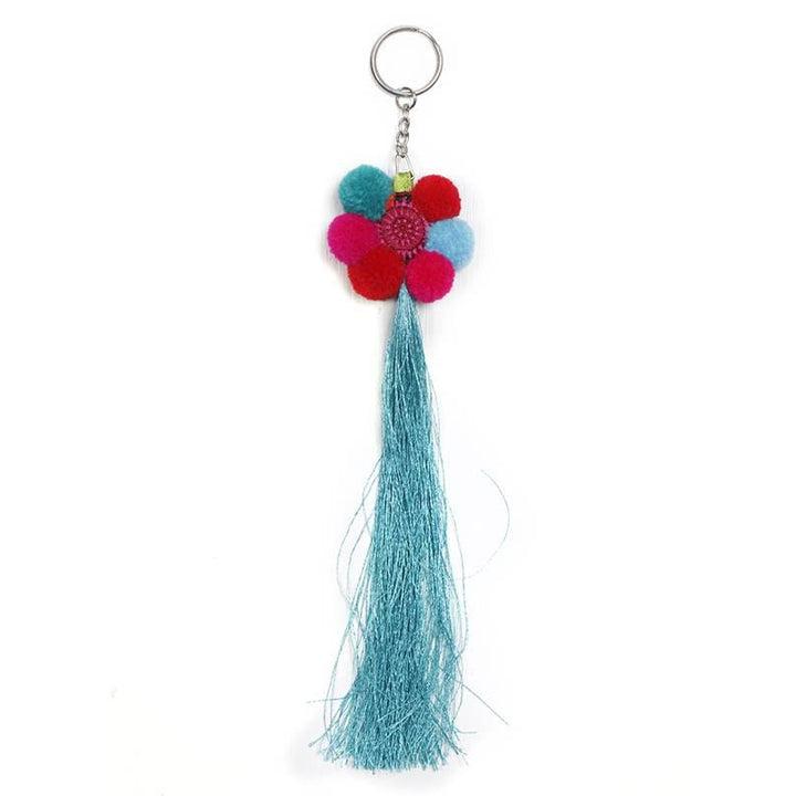 Flower Pompom With Tassel Key Chain - Thailand-Accessories-Lumily-Pom Pom-Lumily MZ Fair Trade Nena & Co Hiptipico Novica Lucia's World emporium