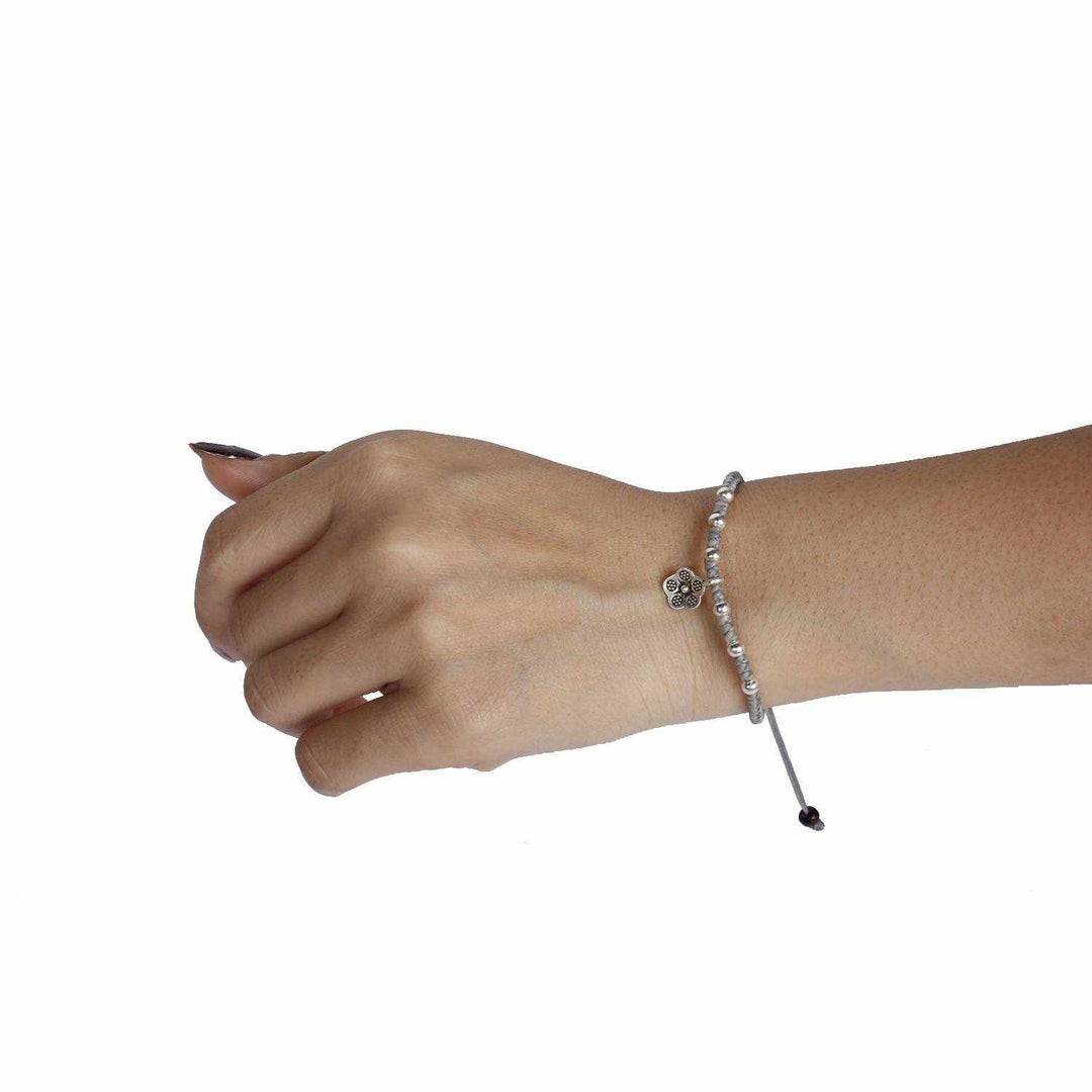 Hmong Silver .925 Charm Adjustable Wax String Bracelet - Thailand-Bracelets-Nu Shop-Lumily MZ Fair Trade Nena & Co Hiptipico Novica Lucia's World emporium