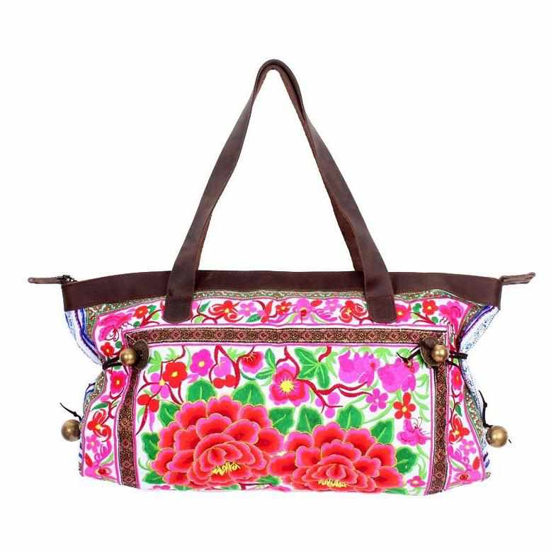 Glorious Flower Tote Bag with Leather Strap - Thailand-Bags-Lumily-Winter-Lumily MZ Fair Trade Nena & Co Hiptipico Novica Lucia's World emporium