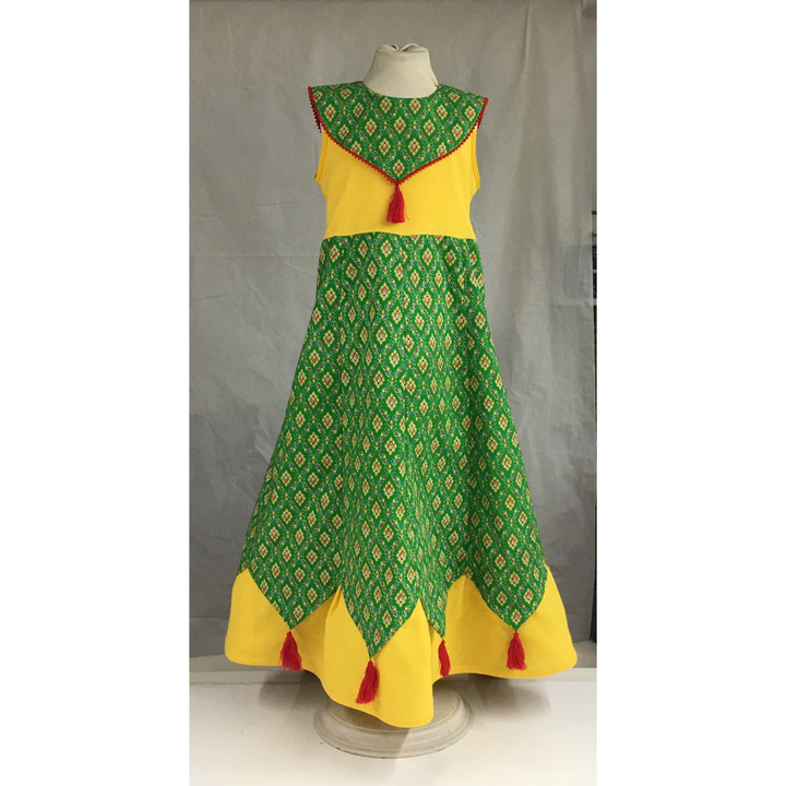 Sustainably Made Hmong Style Children's Dress - Thailand-Apparel-Lumily-Green & Yellow-Lumily MZ Fair Trade Nena & Co Hiptipico Novica Lucia's World emporium
