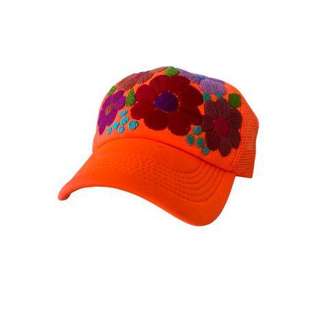 Tulum Hand Embroidered Trucker Flower Hat - Mexico-Apparel-Rebeca y Francisco (Mexico)-Orange Assorted-Lumily MZ Fair Trade Nena & Co Hiptipico Novica Lucia's World emporium