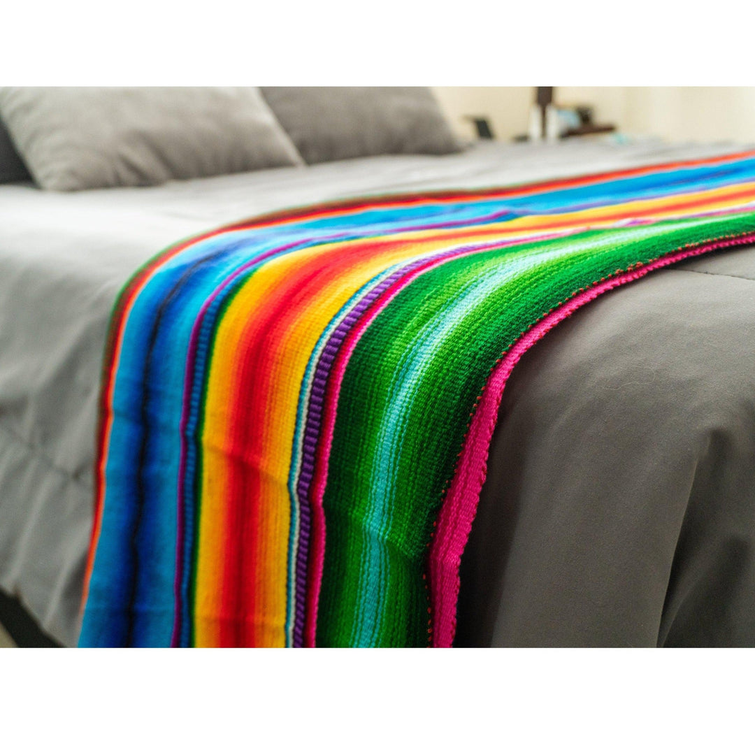 Hacienda Sarape Striped Colorful Blanket - Guatemala-Decor-Nidia e Hilda (Típicos Tzun - GU)-Lumily MZ Fair Trade Nena & Co Hiptipico Novica Lucia's World emporium