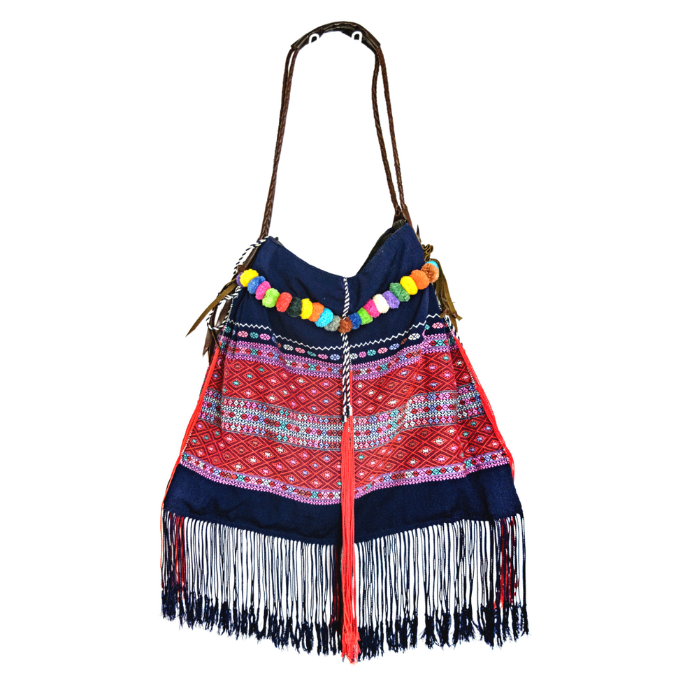 Karen Hilltribe Embroidered Tote | Shoulder Handbag - Thailand-Bags-Lumily-Black-Lumily MZ Fair Trade Nena & Co Hiptipico Novica Lucia's World emporium