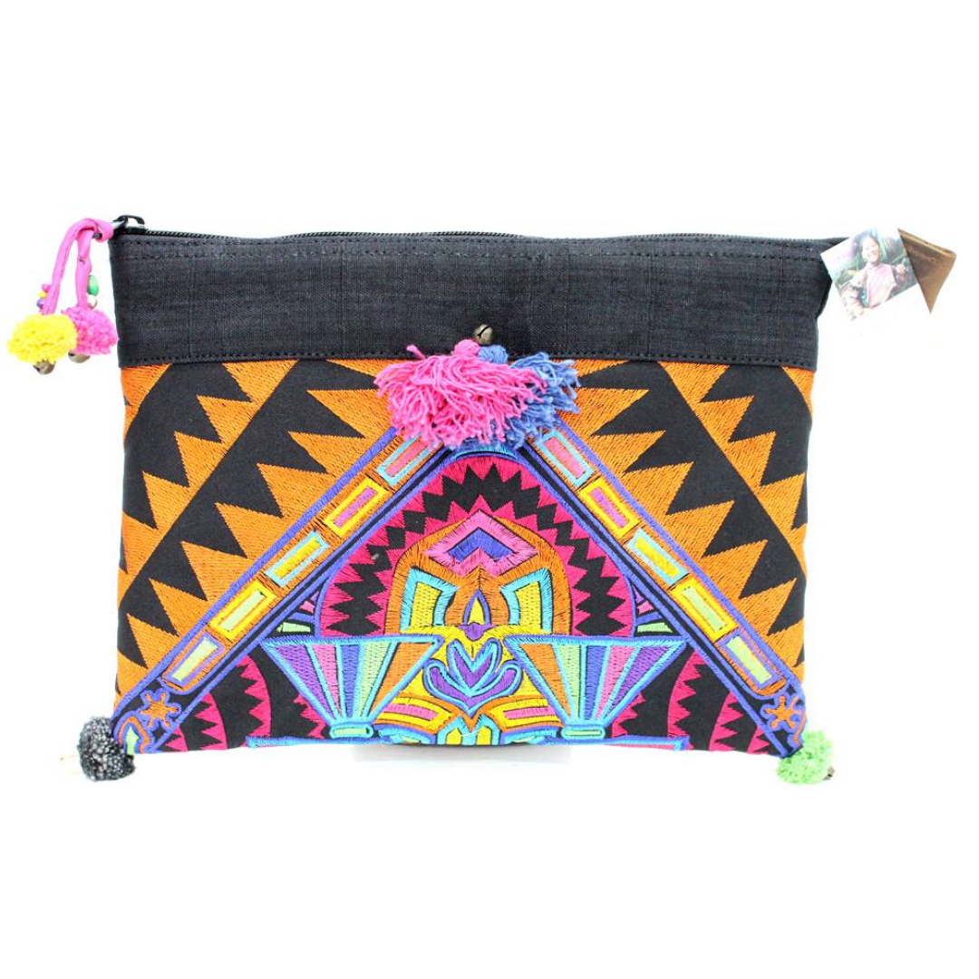 Handcrafted Embroidered Clutch | iPad Bag - Thailand-Bags-Lumily-Orange-Lumily MZ Fair Trade Nena & Co Hiptipico Novica Lucia's World emporium
