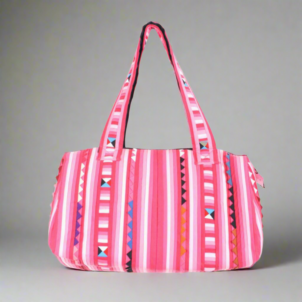 Karen Hill‑Tribe Pink Striped Shoulder Bag — Handwoven Fair‑Trade - Thailand-Bags-Lumily-Lumily MZ Fair Trade Nena & Co Hiptipico Novica Lucia's World emporium