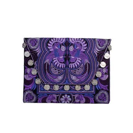 Hmong Embroidered Carnival Coin Clutch | iPad Bag - Thailand-Bags-Lumily-Dark Purple-Lumily MZ Fair Trade Nena & Co Hiptipico Novica Lucia's World emporium