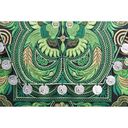 Hmong Embroidered Carnival Coin Clutch | iPad Bag - Thailand-Bags-Lumily-Green & Gold-Lumily MZ Fair Trade Nena & Co Hiptipico Novica Lucia's World emporium
