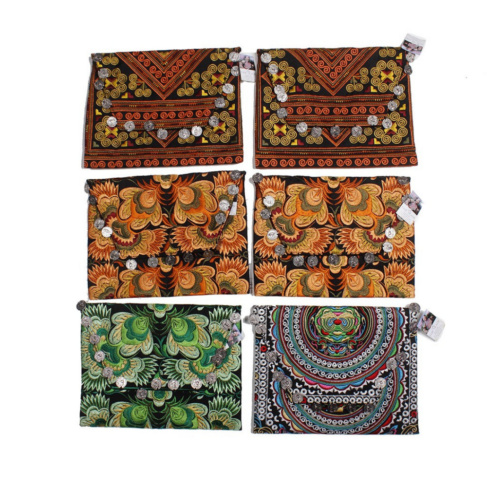 BUNDLE: 6 Piece Embroidered Coin Boho Clutch | iPad Bag - Thailand-Bags-Lumily-Lumily MZ Fair Trade Nena & Co Hiptipico Novica Lucia's World emporium
