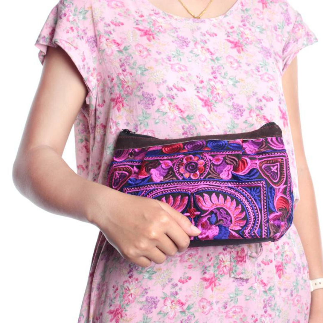 Happy Birds Pink Embroidered Cosmetic Bag - Thailand-Bags-Lumily-Lumily MZ Fair Trade Nena & Co Hiptipico Novica Lucia's World emporium