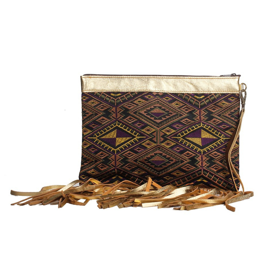Metallic Leather & Embroidery Wristlet iPad | Tablet Bag - Thailand-Bags-Lumily-Gold-Medium-Lumily MZ Fair Trade Nena & Co Hiptipico Novica Lucia's World emporium