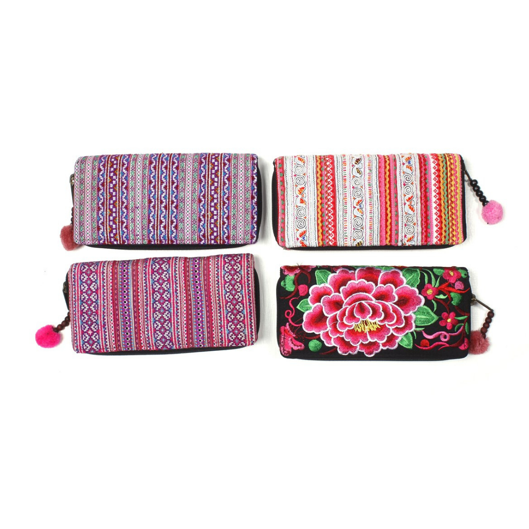 BUNDLE: Embroidered Cross-Stitch Wallet 4 Pieces - Thailand-Bags-Lumily-Lumily MZ Fair Trade Nena & Co Hiptipico Novica Lucia's World emporium