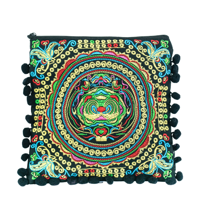 Embroidery Butterfly Clutch With Pompoms - Thailand-Bags-Lumily-Lumily MZ Fair Trade Nena & Co Hiptipico Novica Lucia's World emporium