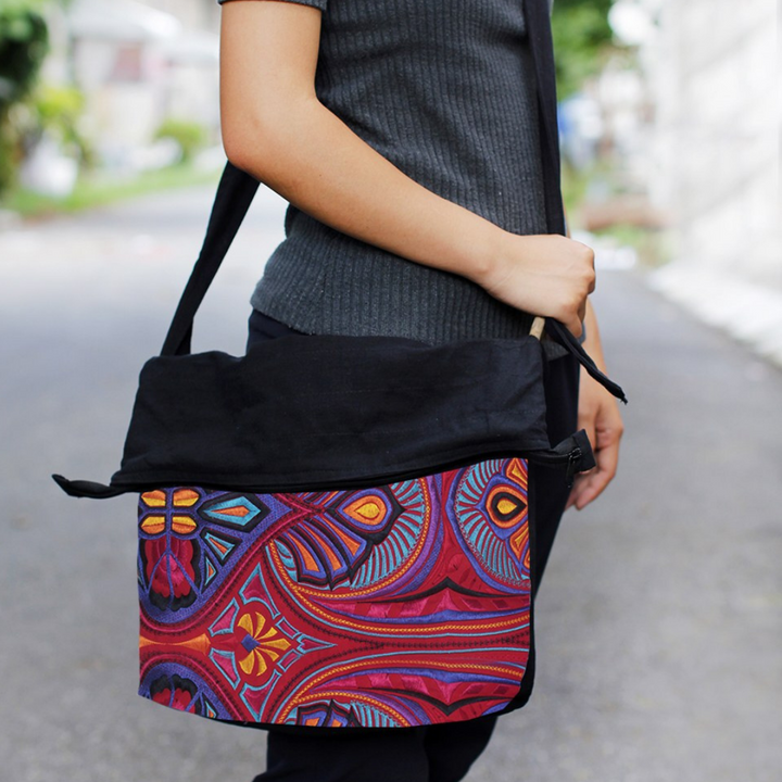 Luna Boho Tribal Embroidered Crossbody Bag - Thailand-Bags-Lumily-Red-Lumily MZ Fair Trade Nena & Co Hiptipico Novica Lucia's World emporium