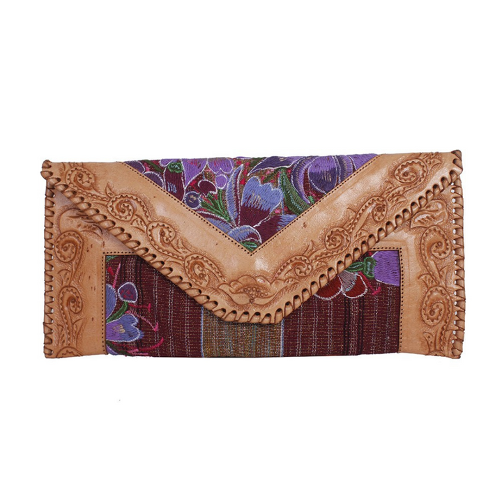 Leather Stamped Upcycled Zinacantan Clutch Bag - Mexico-Bags-Lumily-Red-Lumily MZ Fair Trade Nena & Co Hiptipico Novica Lucia's World emporium