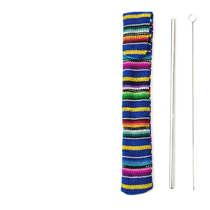 Reusable Sustainable Straw Kit with Straw and Cleaner - Guatemala-Accessories-Lumily-Blue-Lumily MZ Fair Trade Nena & Co Hiptipico Novica Lucia's World emporium